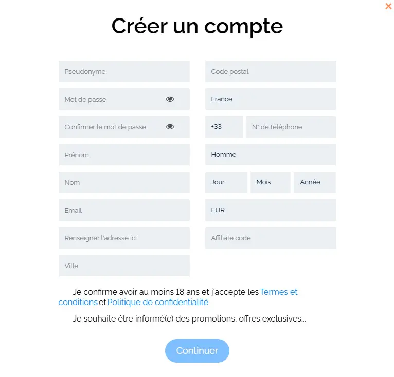 Processus d'inscription Casino Pinnacle